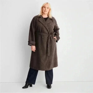 NWOT‎ Women's Front-Tie Notched Lapel Double Breasted Long Coat - XXL